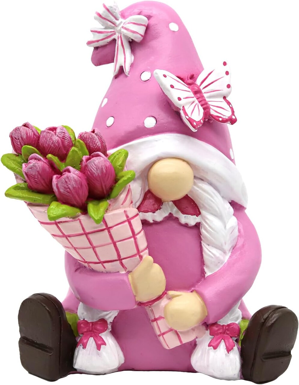 5.7" Spring Pink Gnome Figurine – Waterproof Resin Fairy Garden Statue, Summer & Retirement Gift for Women